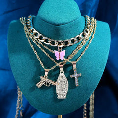 New Multi Layer Butterfly Dragon Charms Crystal Necklaces For Women Punk Golden Angel Letter Clavicle Chain Hiphop Gifts Jewelry