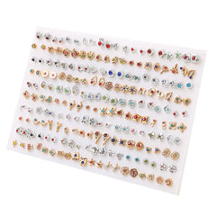100pairs Acrylic Crystal Heart Star Moon Small Stud Earrings Set for
