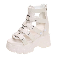 Women Thick Bottom Gladiator Shoes Woman Summer Chunky Sneakers High Platform Sandals Hollow Out 8CM Wedge Heels Beach Sandalias