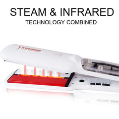 RUCHA Infrared Steam Hair Straightener 2 Inches Wide Plate Hair Salon Steampod Ironing Styler Ceramic Tourmaline Flat Iron