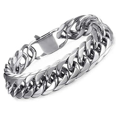 HNSP 316L Stainless Steel LA Cuban Link Chain Bracelet For Men Punk Hip Hop Silver Color Hand Chain 8/10/12/14MM Thick