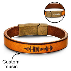 Custom Music Code PU Leather Bracelet – Wear Your Song in Style!