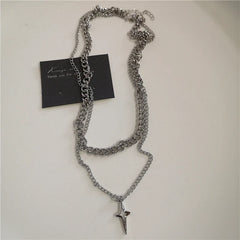 Punk Rock Black Heart Cross Pendant Chain Necklace For Men Women Cool Hip Hop Street Vintage 90s Y2K Grunge Goth Accessories