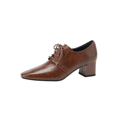 NEW Spring/Autumn Women Pumps Square Toe Chunky Heel Shoes Concise Split Leather Shoes for Women Lace-up Handmade Women Shoes