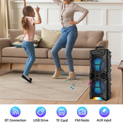 6000W Portable Party Bluetooth Speaker Sound System  Rechargeable Outdoor Loud Karaoke Dual 8 " Speaker