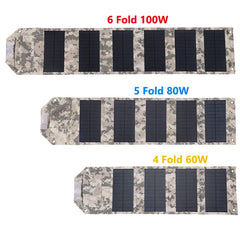 100w/80w/60w Foldable Solar Panel 5V USB Portable Folding Bag for Cell