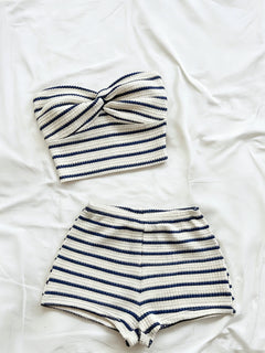 Striped Knit 2-Piece Set, Twist-Front Bandeau Top + Shorts