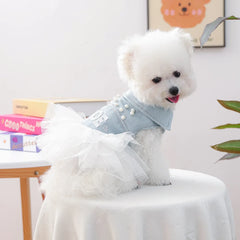 Bride Apparel For Dogs Autumn Denim Coat With Tutu Skirt Pet Dresses For Small Puppy Animal Cat Dachshund Suit Chihuahua Clothes