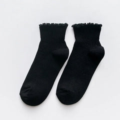 Ruffle Socks Women White Black Frilly Lolita Style Japanese Maiden Cute Kawaii Cotton Harajuku Princess Crew Socks Calcetines