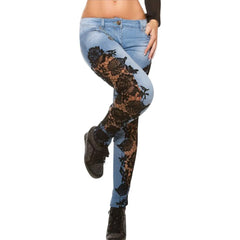 Hollow Out Floral Lace Pants Womens Low Waist Slim Pencil Denim Jeans Women's Lifts Buttock Jeans Ladies Large Size Pants