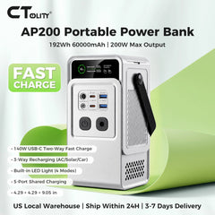 CTOLITY 200W Portable Power Station 192Wh Power Generator LED Light Emergency Solar Power Bank for Outdoor Camping Travel
