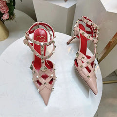2026 Spring/Summer New High Heel Riveted Sandals Pointed Fine Heel Sandals Riveted Single Shoes