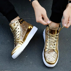 men's Gold Sequins Platform boots Autumn Fashion Casual Sports Shoes Thick Bottom Vulcanized Shoes man Flats Heels Shoes