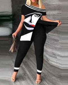 Spring Summer Printing Fashion New Suit 2-piece set Women