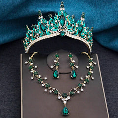 Baroque Wedding Crown for Bride 3-Pack Tiara Earrings Necklace Bridal