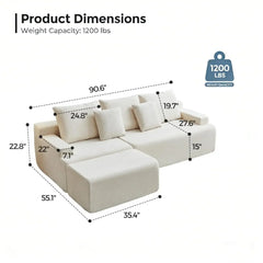 90.6" Sectional Boneless Couches, Modern L-Shape Cloud Couch with Chaise, Memory Foam Modular Sectional Sofas for, Customized