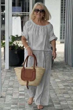 Fashion Casual Woman 2 Piece Set Outfit New Spring And Summer Women's Loose Drawstring Round Neck Top And Pants Two-piece Set
