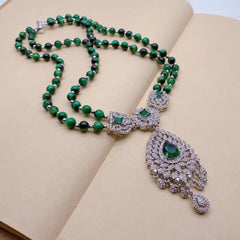 Y·YING 2 Strands Green Tiger Eye Cz Pave Pendant Necklace Gemstone Necklaces Jewelry Women