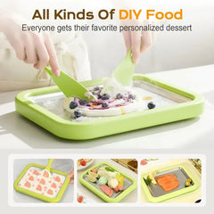 Household Rolled Ice Cream Maker Pan With 2 Scrapers DIY Machine For Sorbet Frozen Yogurt Homemade Dessert
