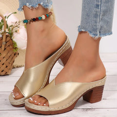 Women's Open-Toe High-Heel Slippers Summer New Fashion Outdoor Wear Slip-On Shoes 36-43 Sizes Polyurethane Upper Cushioning