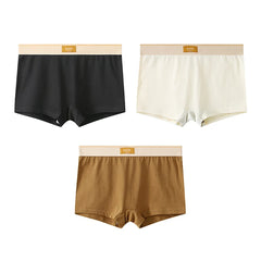 3PCS/Pack 100% Cotton Trendy Solid Women's Panties Knit Breathable Boxer Underwear Soft High Elastic Mid-rise Thin Boyshorts