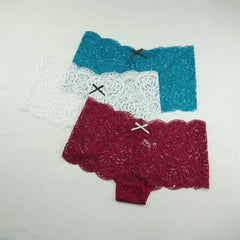 3PCS Transparent Boyshorts Women Underwear Lace Boxers Ladies Plus Size M-XXL Hollow Out Floral Panties Femme Intimates
