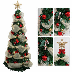 Foldable PVC Christmas Tree 1.5/1.8/2.1M with DIY Ornaments & USB Remote LED String Lights, Retractable Xmas Tree for Home Holid