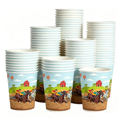 10/50pcs Western Cowboy Horse Paper Cups Disposable Tableware Drinking Cups Cowboy Cowgirl Horse Racing Birthday Party Decor