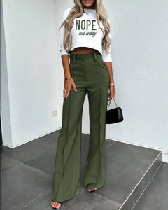 Casual Long Sleeve Shirt Pants Set Office Lady Spring Autumn Fashion