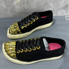 Men's and Women's Gold Toed Board Shoes, Adult Lace Up Flat Cloth Shoes, High-end Street Dance Stage Performance Shoes