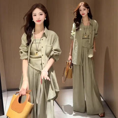 Sunscreen Clothes Shirts Vests Wide-Leg Pants Three-Piece Women's 2026 Spring And Summer New Weekend Travel Versatile Artifact
