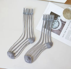 Transparent Crystal Silk Socks Women Fashion Ultra-thin Summer Harajuku Crew Socks Flower Streetwear Elastic Long Mesh Socks