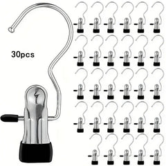 Premium Stainless Steel Clothes Pegs with Hooks - Space-Saving Laundry Hangers for Pants, Towels & Closet Organization