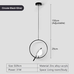Rotatable Magpie Bird LED Pendant Light for Bedside Bedroom Indoor Gold Silver Hanging Lighting Chandelier Lamps Foyer AC85-265V