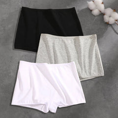 FINETOO 3PCS Women Seamless Cotton Boxer Short Solid Color High Rise Elastic Underwear Female Breathable Boyshorts Sexy Lingerie