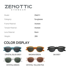 ZENOTTIC Classical High-quality Acetate Polarized Sunglasses Unisex UV400 Protection Shade Retro Round Sun Glasses ZS6211