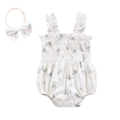 ma&baby 0-24M Baby Girl Romper Newborn Infant Jumpsuit  Floral Print Sleeveless Clothing Headband Summer Outfits