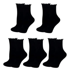 1/5 Pairs Women Ruffle Frilly Socks Black White Novelty Funny Ankle Socks Cute Solid Breathable Fashion Crew Socks