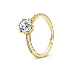 Hot selling 925 sterling silver exquisite gold series ring, sparkling heart-shaped crown ring, fashionable charm jewelry gift