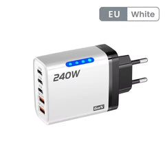240w Gan Fast Charger With Led Light 5 In 1 2usb+3type-C Multi Port Phone Charger For Iphone15-17Series Samsung Huawei Xiaomi 15