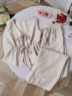 Solid Cami Wide Leg Pants Set | Tie Waist Loose Fit | Summer Two Piece Casual Outfit