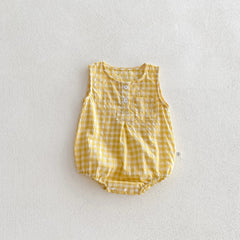 Summer Baby Girls Sleeveless Romper  Plaid Newborn Baby Bodysuit  0-2 Years Old Infant Jumpsuit
