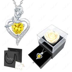 Luxury Red Zircon Heart Necklace With Rose Flower Gift Box For Girlfriend Birthday Valentine Gift  Romantic Accessories