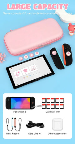 Portable Carrying Case for Switch 2 Traveling Bag Hard Shell Protective Cover with 10 Games Card Slots and 4pcs Joystick Covers