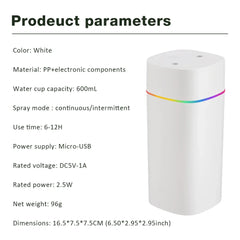 Portable USB Cool Mist Nano Sprayer 600ml Aroma Oil Diffuser for Home Car Electric Air Humidifier Mist Maker Light Aromatherapy