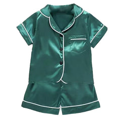 Boys Girls Ice silk satin Cartoon printing Tops Pants Set home Wear Children's pajamas set Baby suit Kids Clothes Toddler
