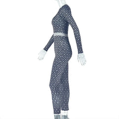 Women's Fashion Sets Slim Print Pants Y2K O-neck Long Sleeve Top Stretch Hip Package Pencil Trousers 2025 Spring Sexy Lady Suits
