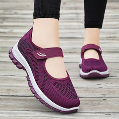 Summer Ladies Breathable Mesh Sport Shoes Lightweight Velcro Slip On Thick Sole Non Slip Elderly Women Walking Casual Sneakers