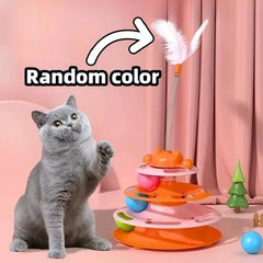 Interactive Cat Toy Tower Kitten Turntable Track Roller Balls Toys With Feather Pets Training Supplies Toy For Cat Tower