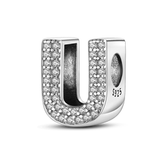 Fit Original Bangle Bracelet DIY A-Z Alphabet Charms Bead 925 Sterling Silver CZ Zircon LOVE Letter Dangle Pendant Jewelry Gift